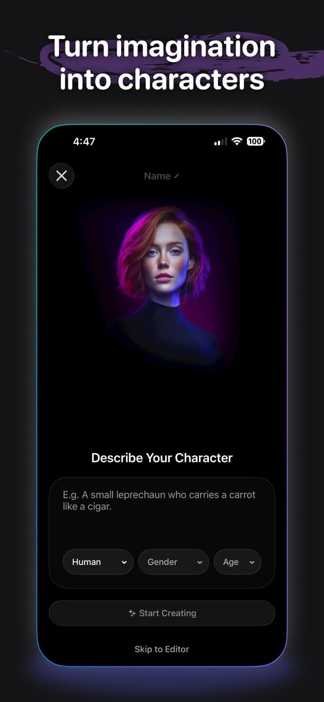 Cantina character creation screen